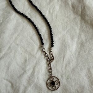 Sterling Silver Pendant and clasp 925 black beads choker necklace